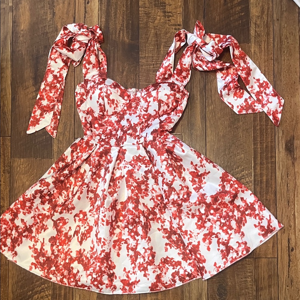 SHEIN Red and White Floral Dress